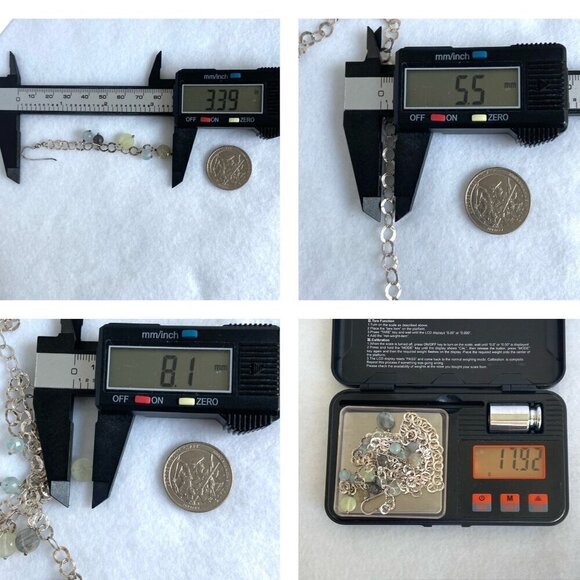 Sterling Silver 925 Multi Gemstone Multi Chain Necklace & Earrings Set 17" - Picture 10 of 16